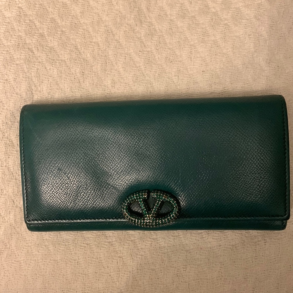 Valentino Garavani Teal Leather Continental Wallet